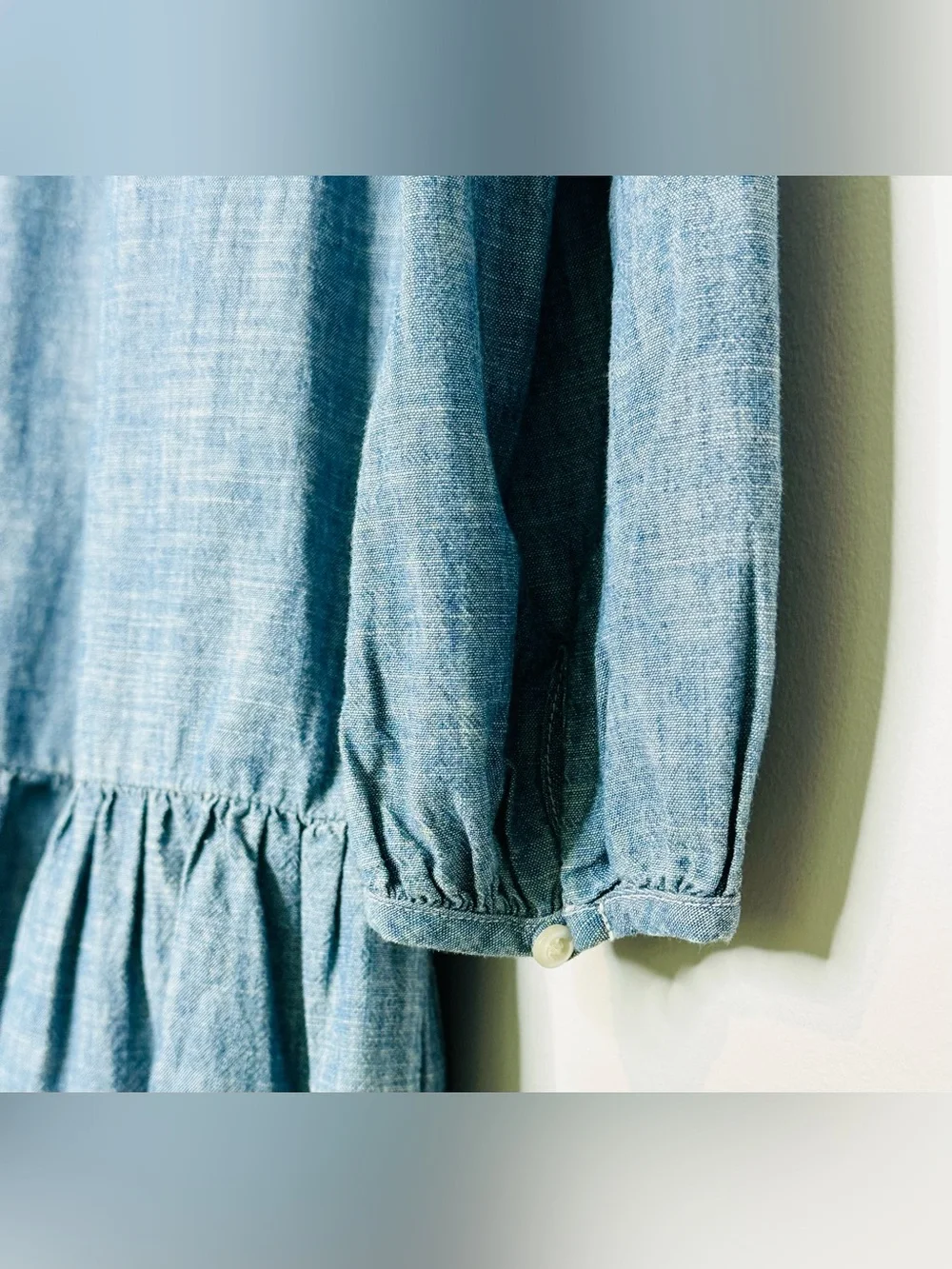 Ralph Lauren Polo Light Blue Chambray Denim Ruffle Hem Drop Waist Dress